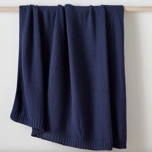West Elm Midnight Blue Cotton Knit Throw Blanket